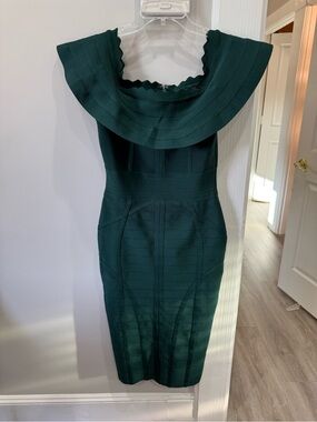 Fashion Nova Emerald Green Off-Shoulder Bandage Midi Dress